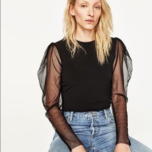 ZARA - NEVER WORN Bodysuit with Tulle Puff Sleeves
